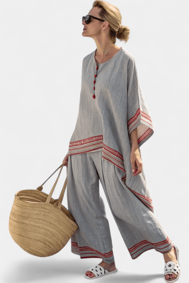 Daelric | Sophisticated Asymmetrical Blouse & Ethnic Wide - Leg Pants - Benjamin New York