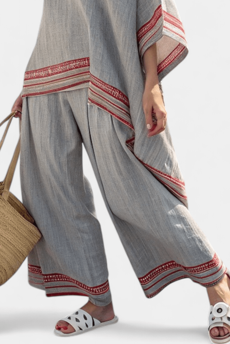Daelric | Sophisticated Asymmetrical Blouse & Ethnic Wide - Leg Pants - Benjamin New York