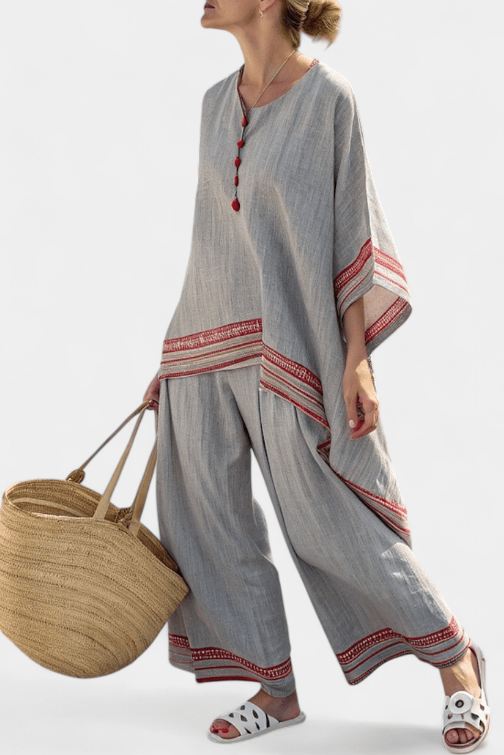 Daelric | Sophisticated Asymmetrical Blouse & Ethnic Wide - Leg Pants - Benjamin New York