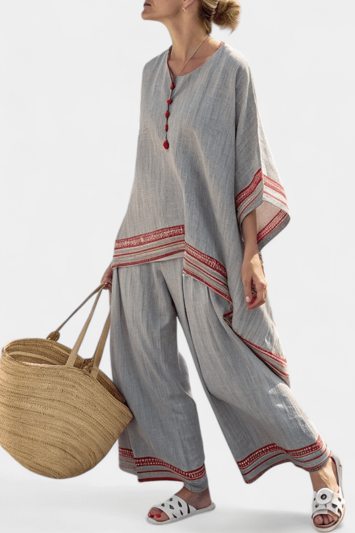 Daelric | Sophisticated Asymmetrical Blouse & Ethnic Wide - Leg Pants - Benjamin New York