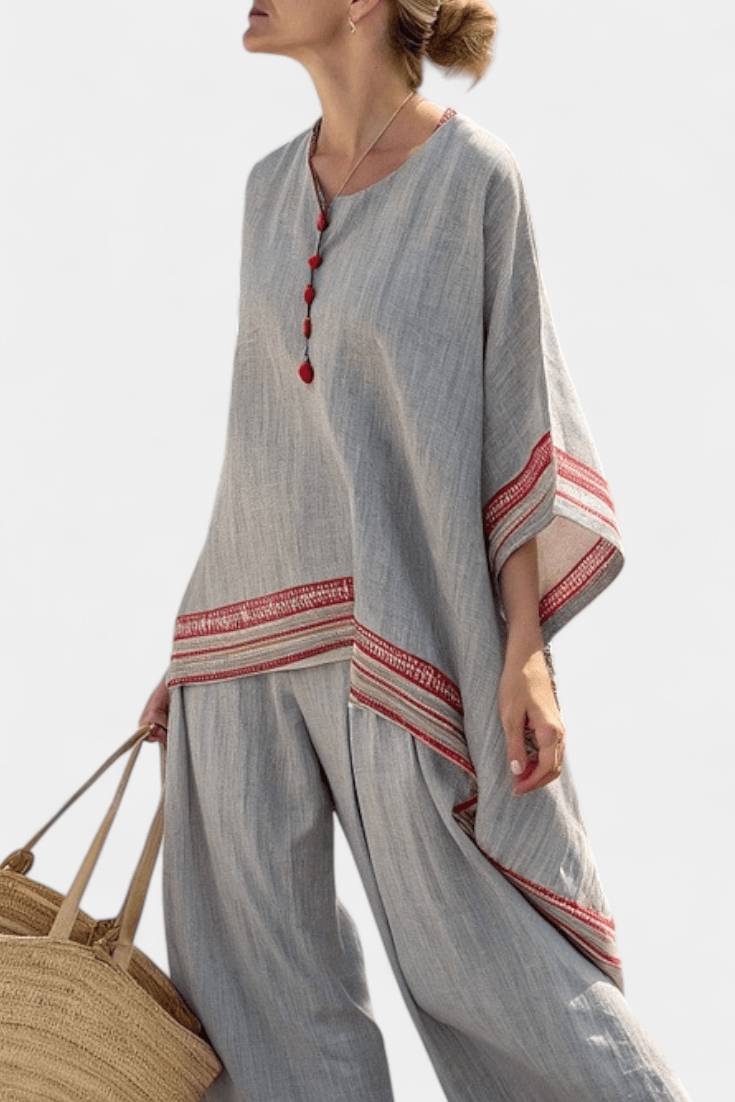 Daelric | Sophisticated Asymmetrical Blouse & Ethnic Wide - Leg Pants - Benjamin New York