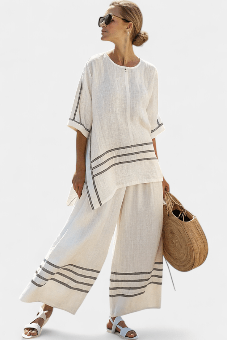 Wynric | Sophisticated Striped Asymmetrical Top & Bold Pants - Benjamin New York