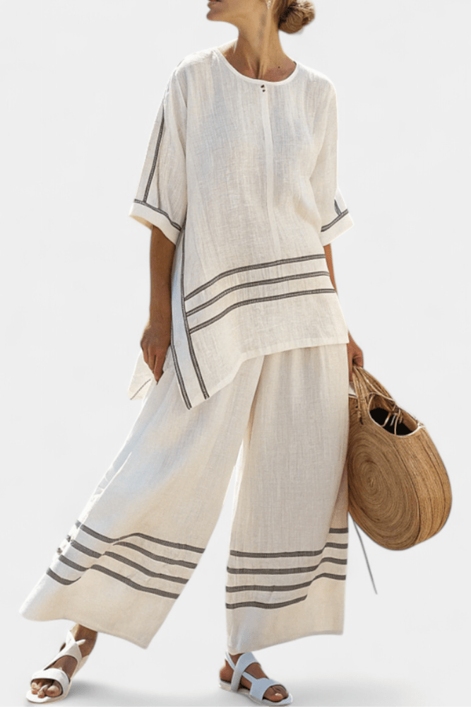 Wynric | Sophisticated Striped Asymmetrical Top & Bold Pants - Benjamin New York