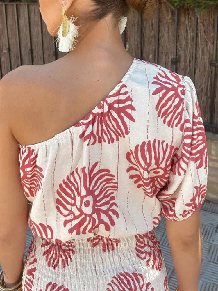 Romy | One - Shoulder Boho Smocked Mini Dress - Benjamin New York
