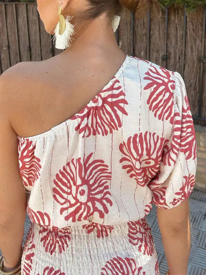 Romy | One - Shoulder Boho Smocked Mini Dress - Benjamin New York