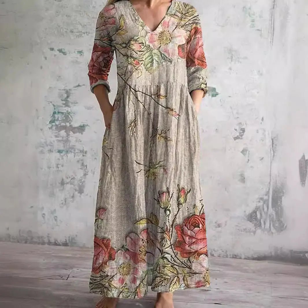 Carla | Summer Dress with V - Neck and Floral Pattern - Benjamin New York