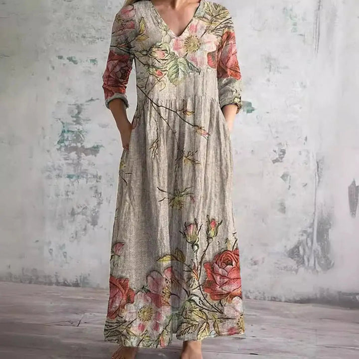 Carla | Summer Dress with V - Neck and Floral Pattern - Benjamin New York