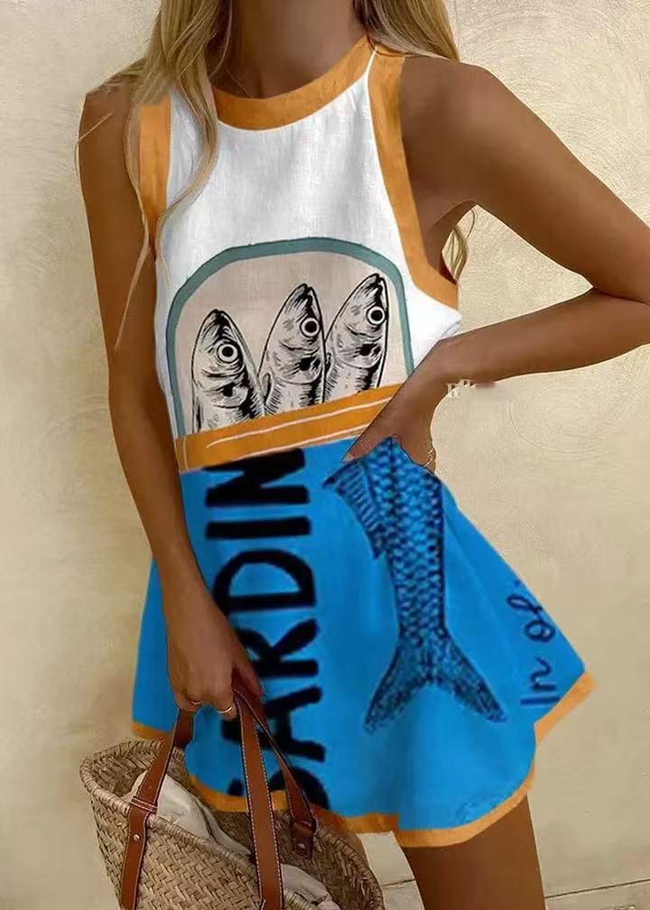 Ana | Blue Sardine Mini Dress - Benjamin New York