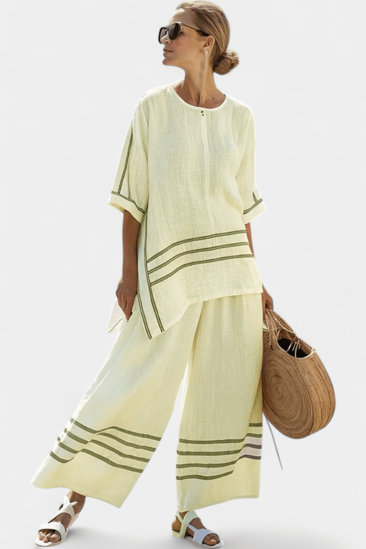 Wynric | Sophisticated Striped Asymmetrical Top & Bold Pants - Benjamin New York