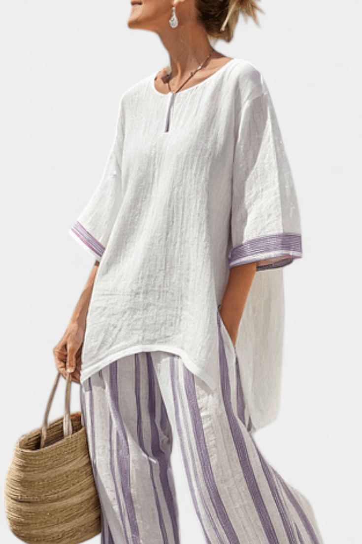 Luxmere | Comfortable Relaxed Blouse & Striped Bamboo Pants - Benjamin New York
