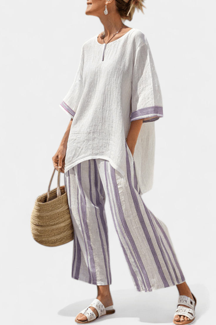 Luxmere | Comfortable Relaxed Blouse & Striped Bamboo Pants - Benjamin New York