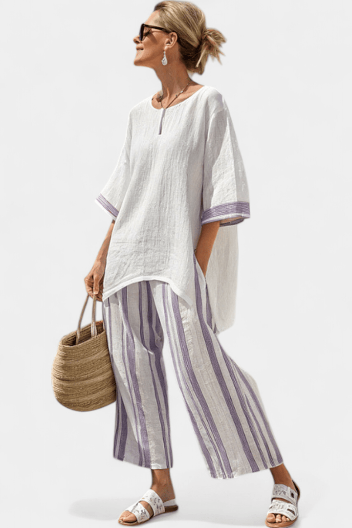 Luxmere | Comfortable Relaxed Blouse & Striped Bamboo Pants - Benjamin New York