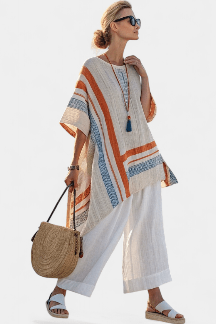 Caevan | Sophisticated Asymmetrical Blouse & Wide - Leg Linen Pants - Benjamin New York