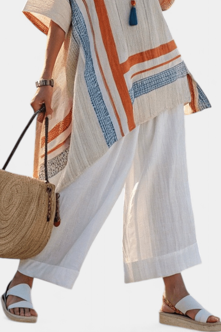 Caevan | Sophisticated Asymmetrical Blouse & Wide - Leg Linen Pants - Benjamin New York