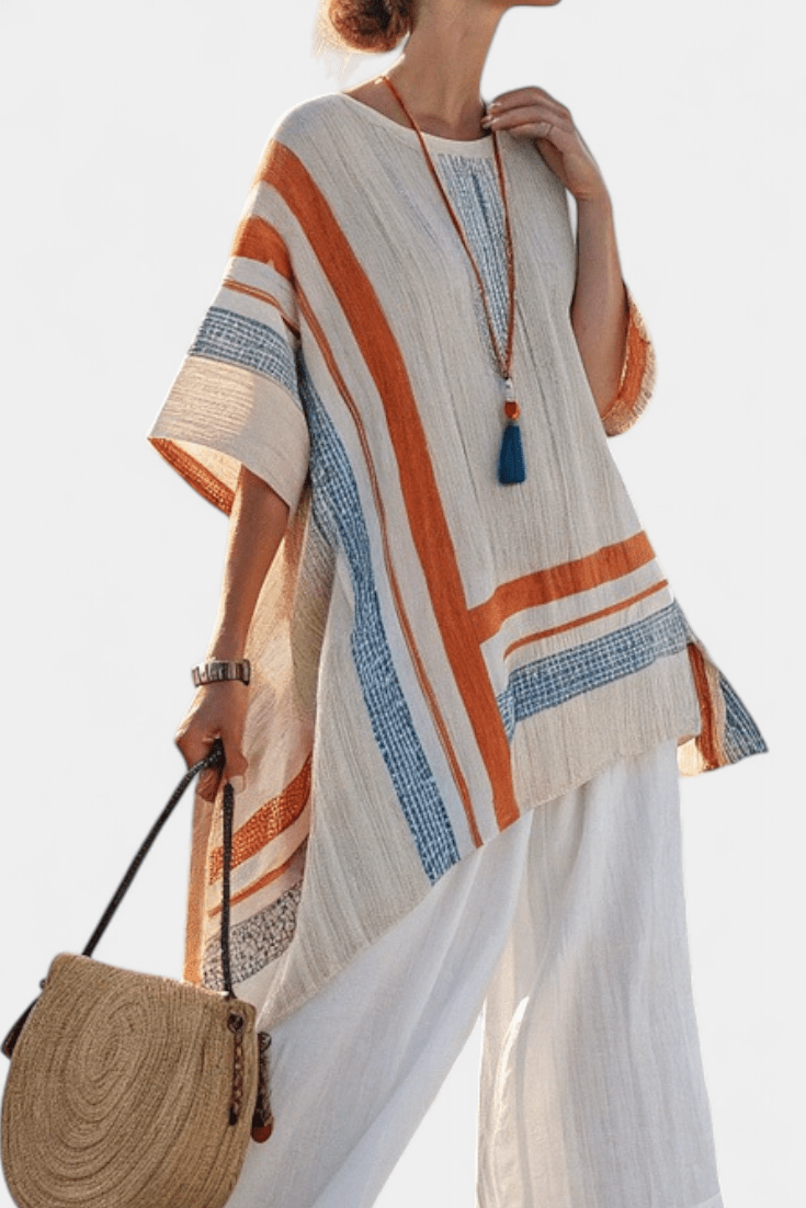 Caevan | Sophisticated Asymmetrical Blouse & Wide - Leg Linen Pants - Benjamin New York