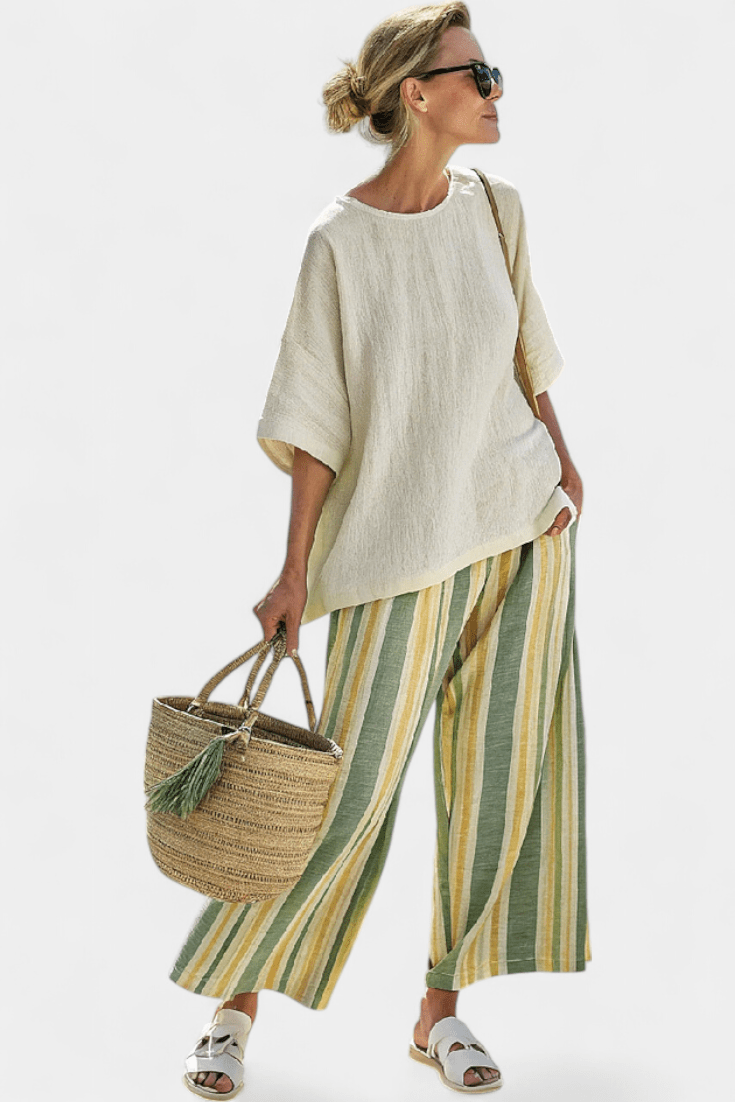Ellowyn | Sophisticated Top & Striped Linen Pants - Benjamin New York