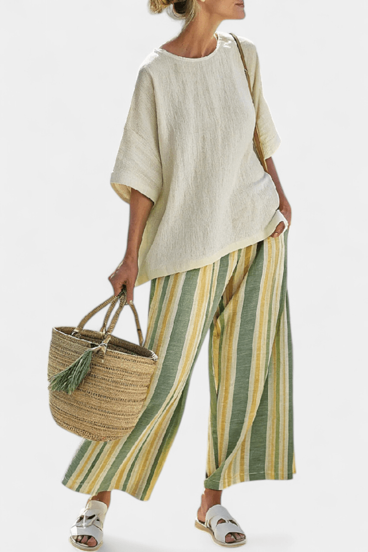 Ellowyn | Sophisticated Top & Striped Linen Pants - Benjamin New York