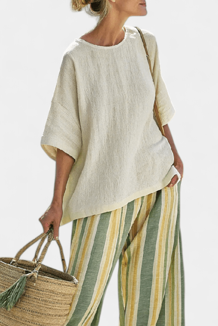 Ellowyn | Sophisticated Top & Striped Linen Pants - Benjamin New York