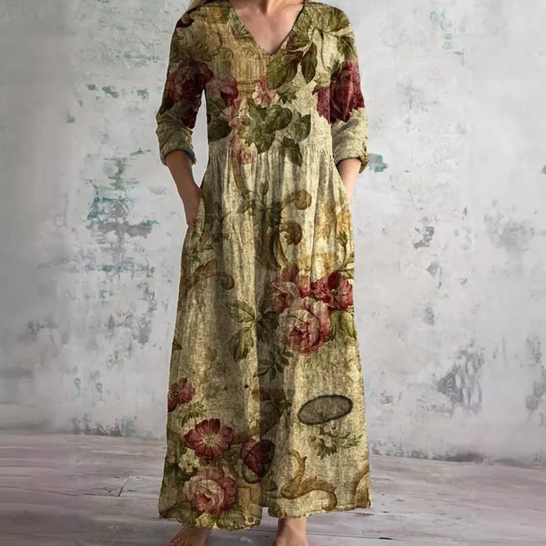Carla | Summer Dress with V - Neck and Floral Pattern - Benjamin New York