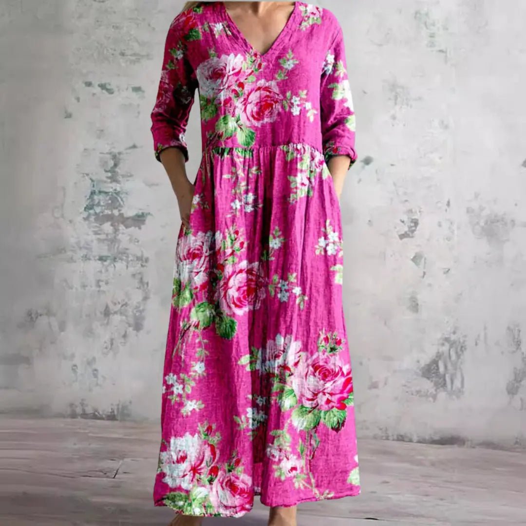 Carla | Summer Dress with V - Neck and Floral Pattern - Benjamin New York