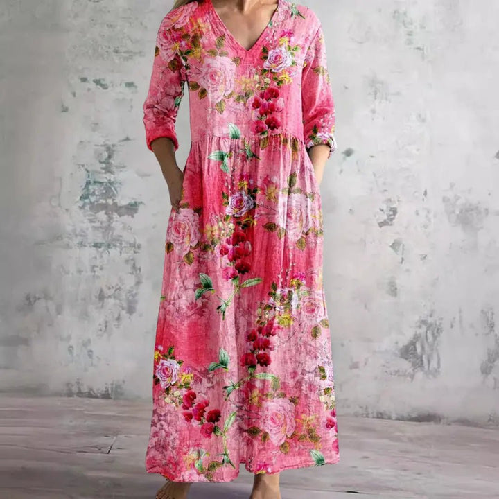 Carla | Summer Dress with V - Neck and Floral Pattern - Benjamin New York