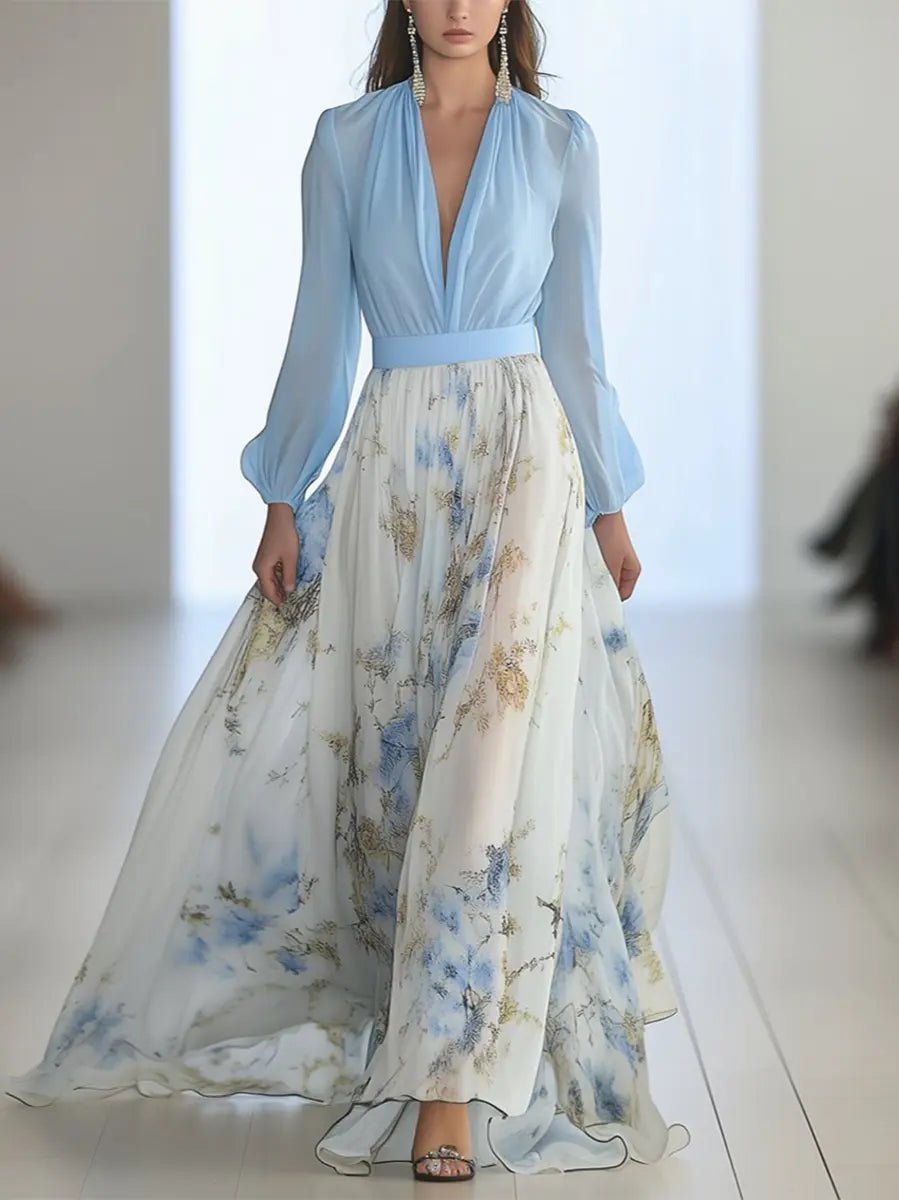 Aurora | Flowing Sky - Blue Chiffon Gown - Benjamin New York