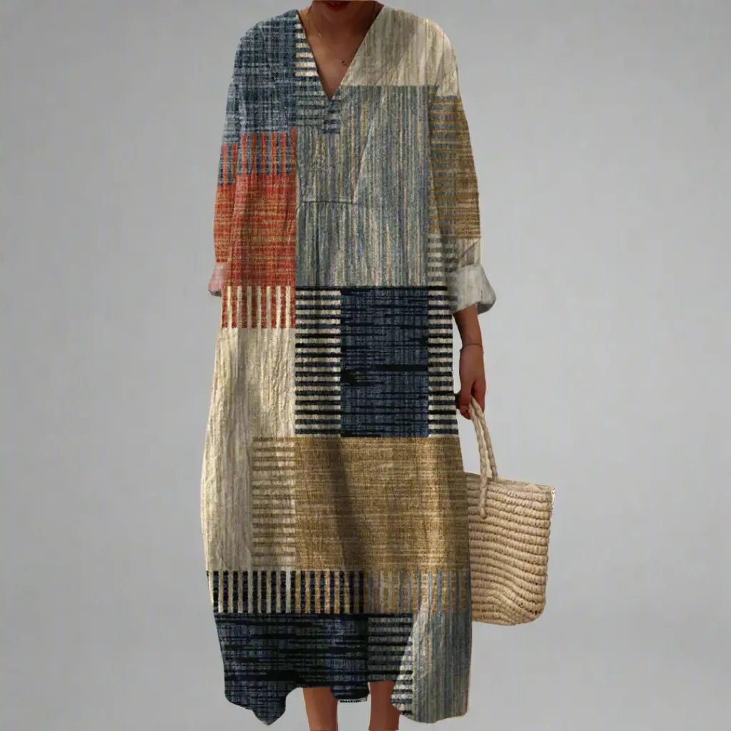 Harriet | Earth - Toned Patchwork Relaxed Maxi Dress - Benjamin New York