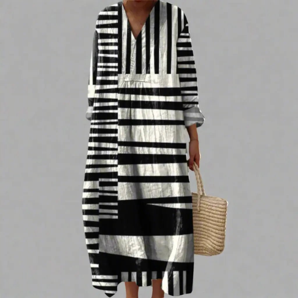 Lydia | Monochrome Stripe Flow Maxi Dress - Benjamin New York