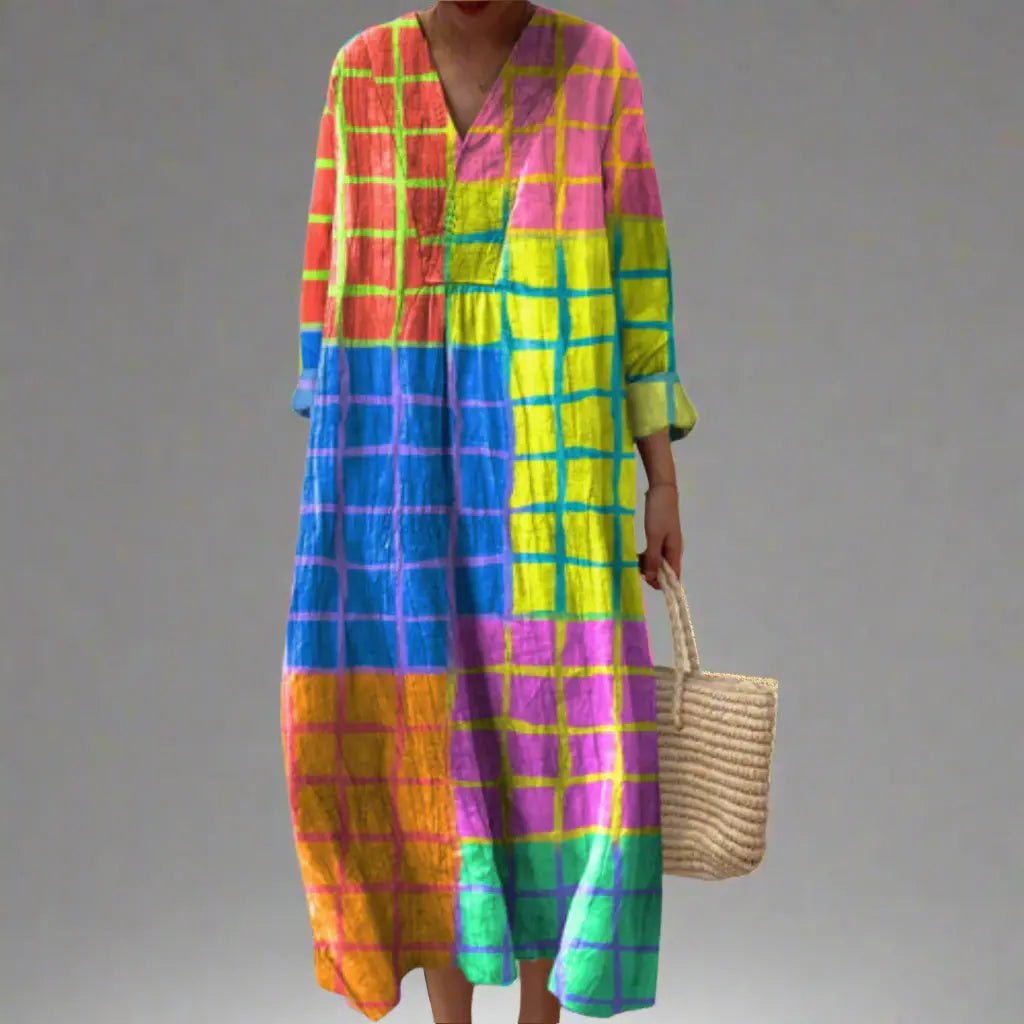 Leona | Vibrant Grid Maxi Dress - Benjamin New York