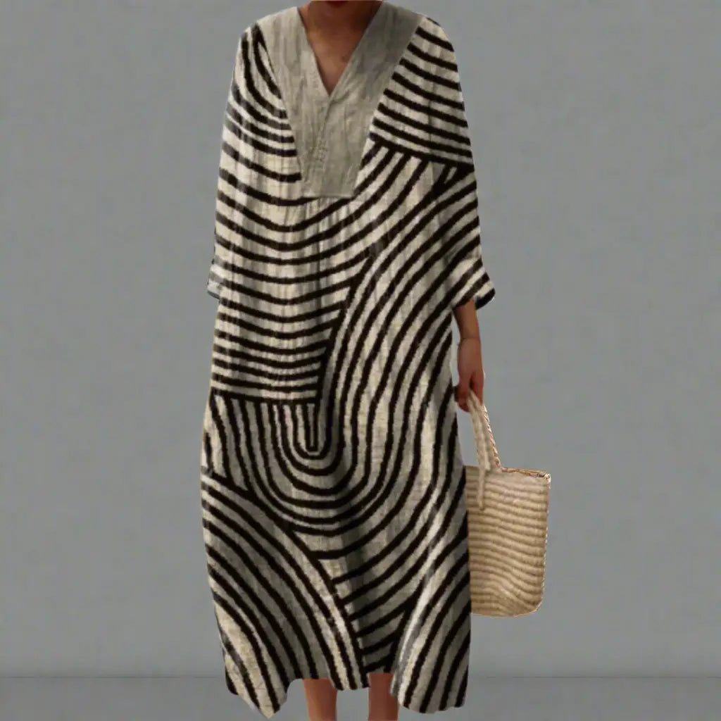 Irene | Monochrome Maze Flow Dress - Benjamin New York