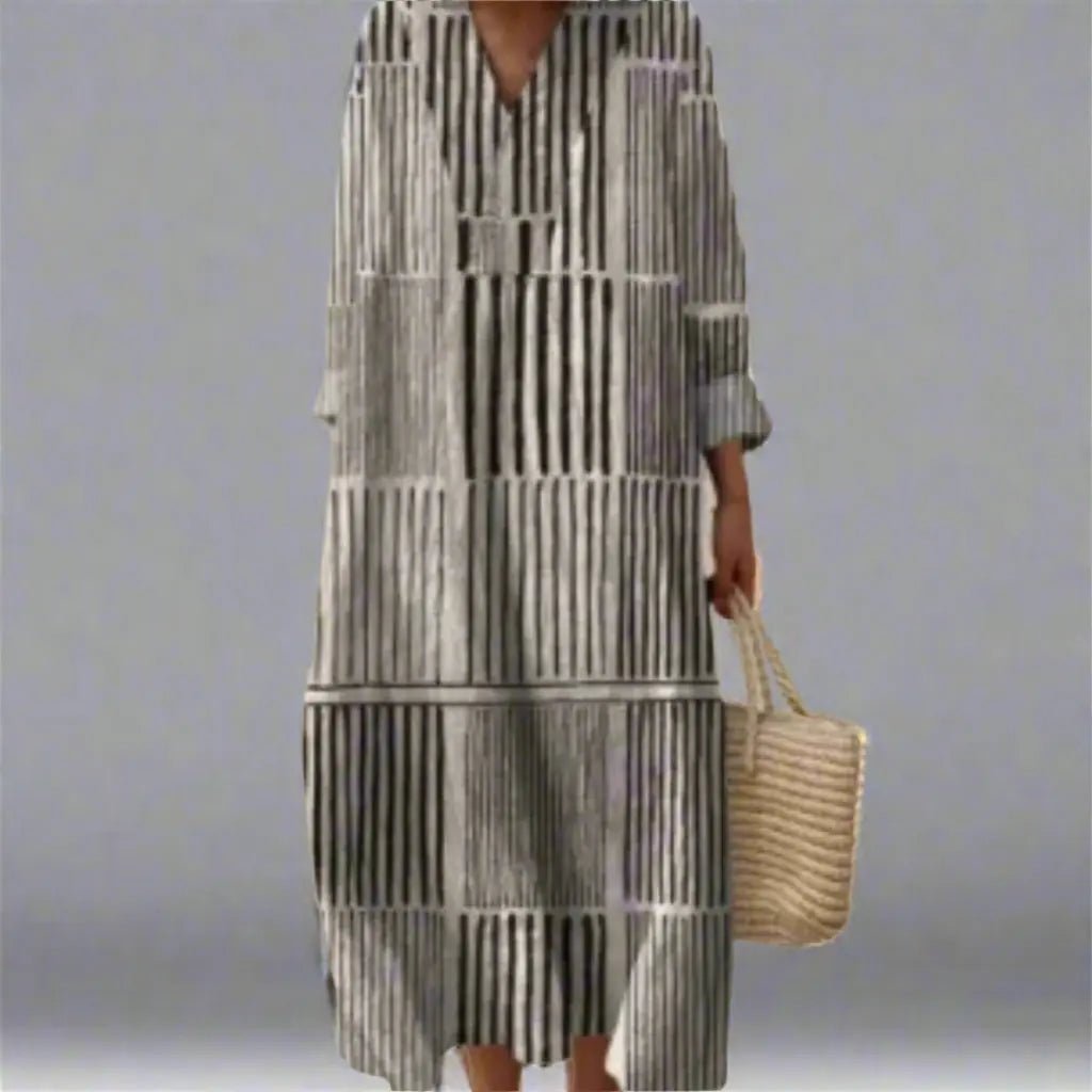 Margot | Monochrome Stripe Comfort Dress - Benjamin New York