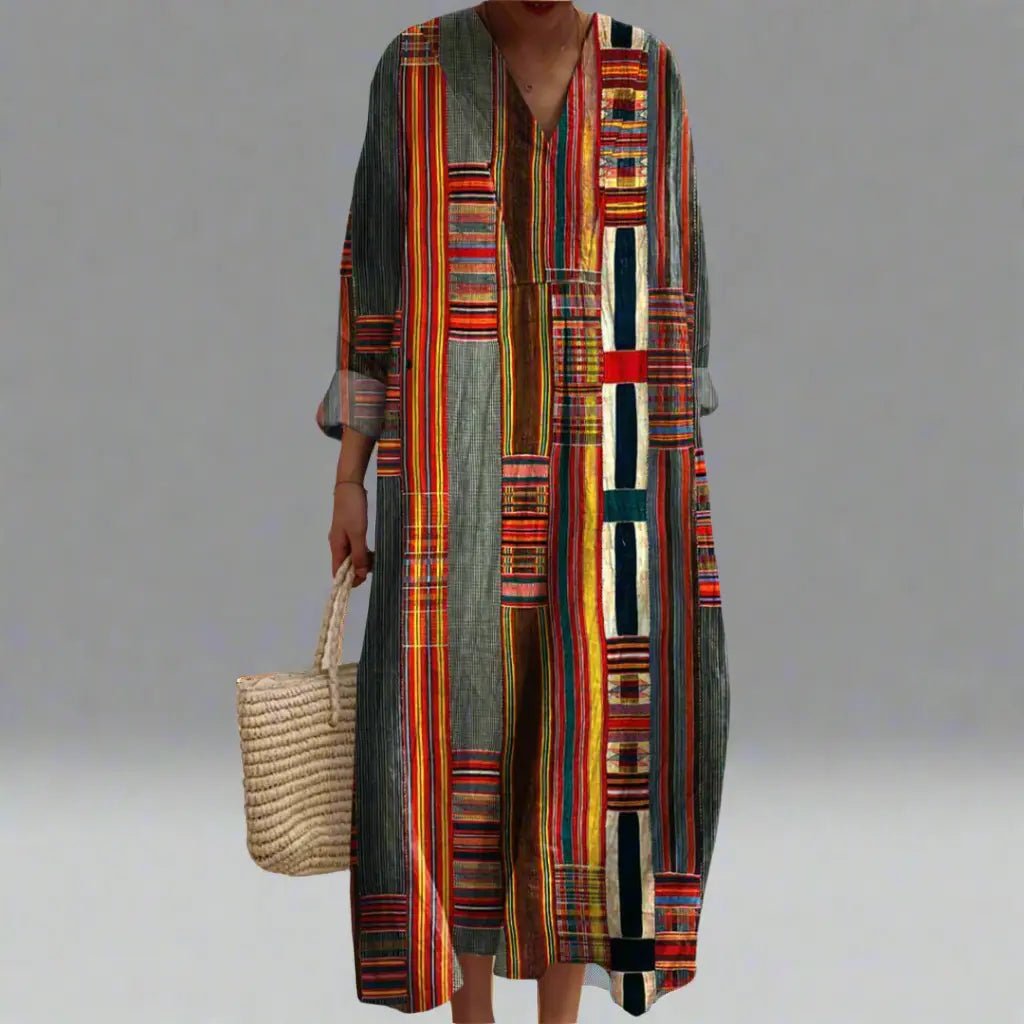 Marianne | Geometric Stripe Boho Maxi Dress - Benjamin New York