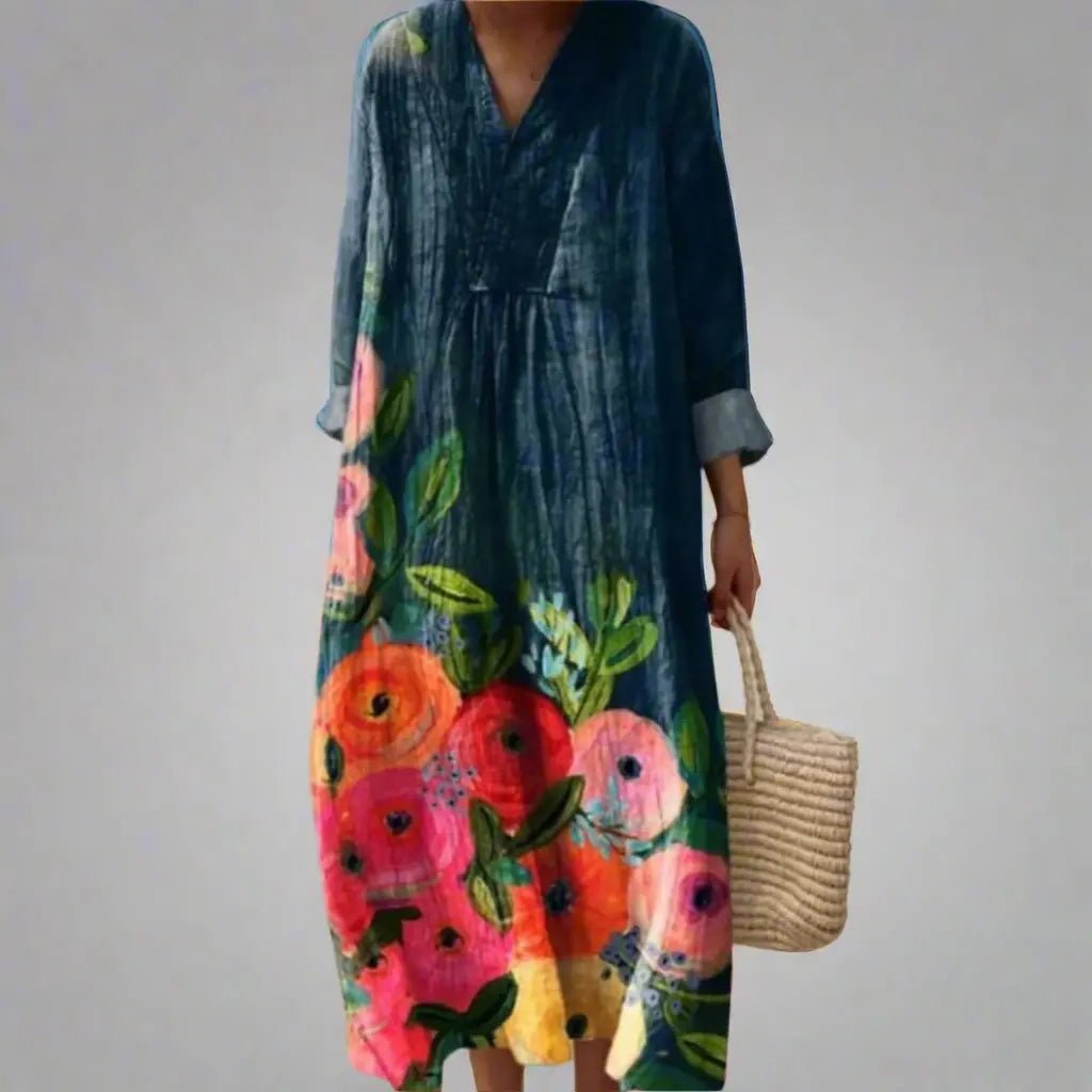 Poppy | Watercolor Floral Cotton Maxi Dress - Benjamin New York