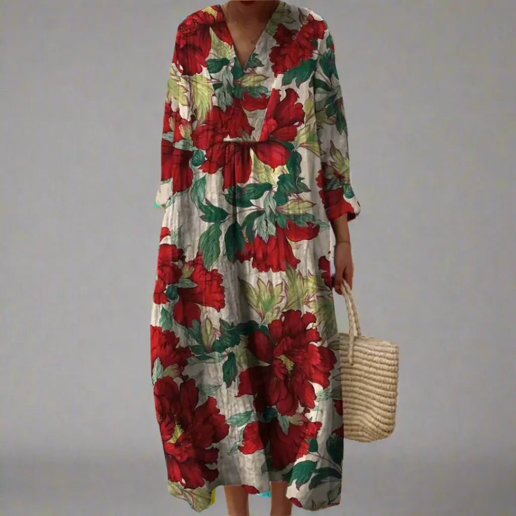 Evelyn | Bold Peony Print Relaxed Maxi Dress - Benjamin New York