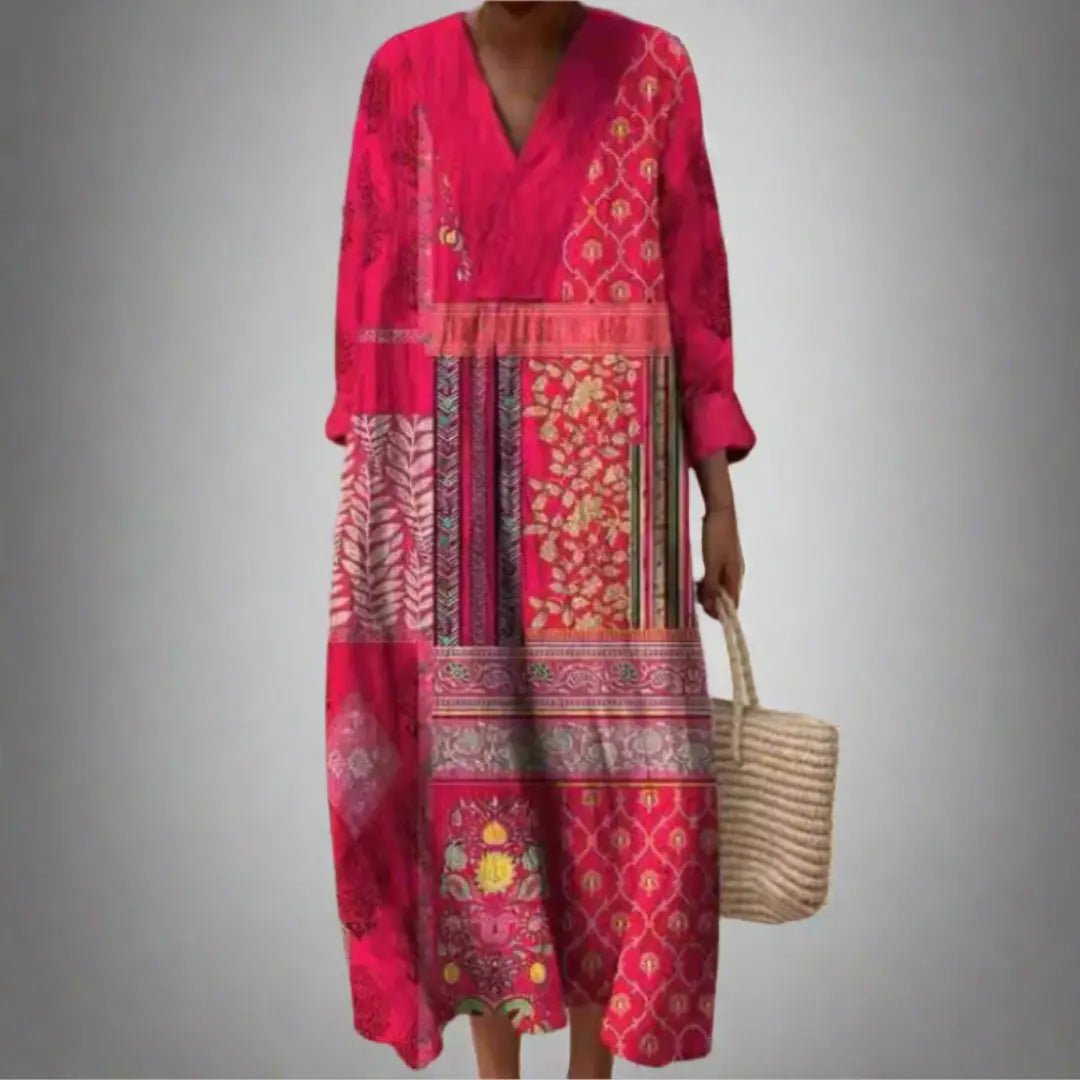 Maisie | Boho Patchwork Longline Midi Dress - Benjamin New York