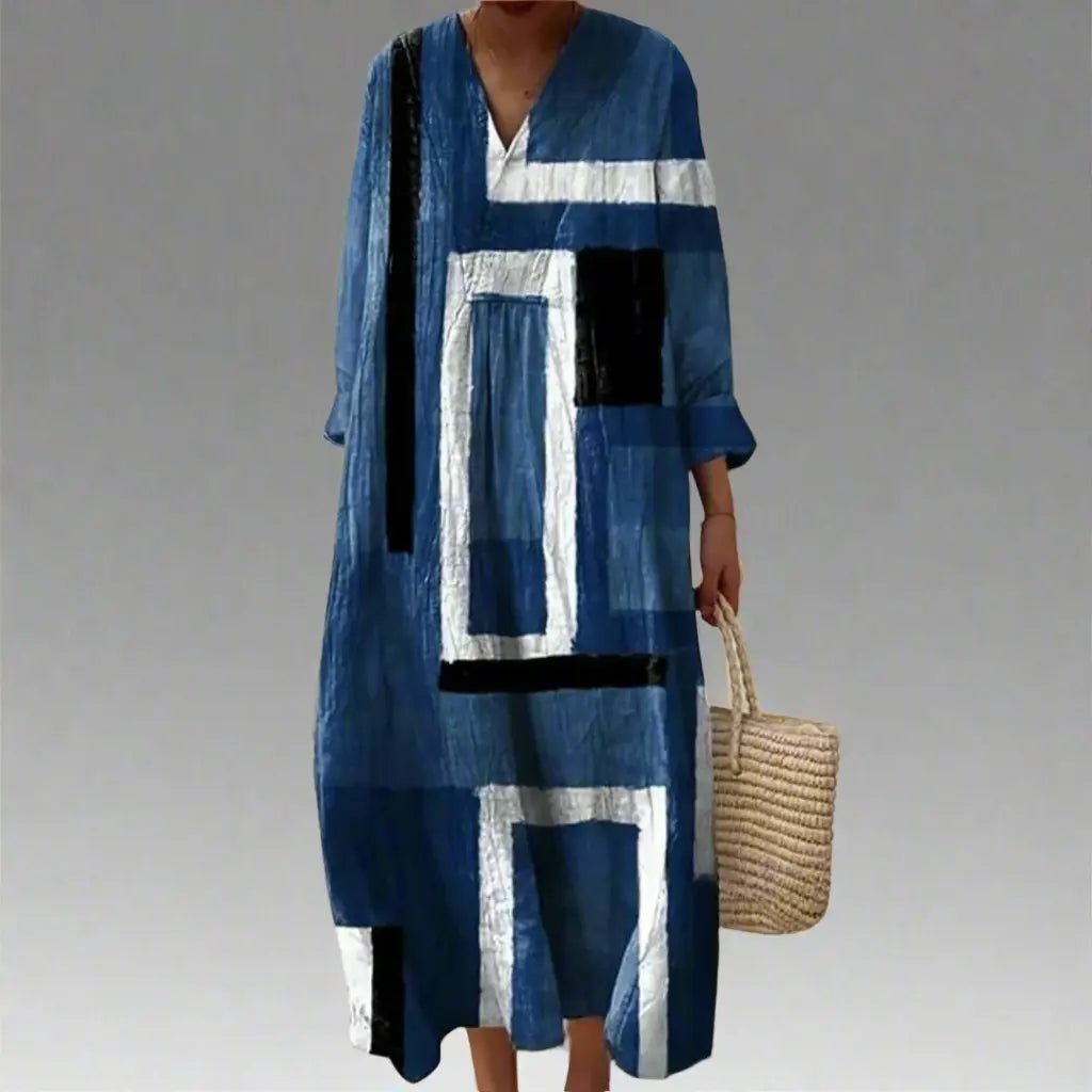 Evelyn | Abstract Navy Loose - Fit Maxi Dress - Benjamin New York
