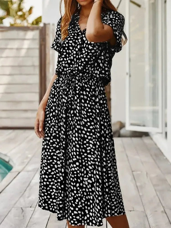 Georgia | Soft - Spotted Button - Up Midi Dress - Benjamin New York