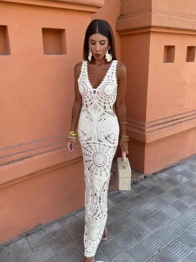 Isabelle | Boho Crochet Lace Fitted Maxi Dress - Benjamin New York