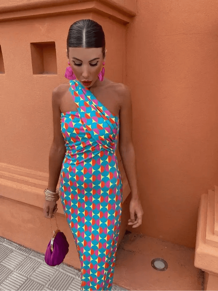 Amber | Geometric One - Shoulder Fitted Dress - Benjamin New York
