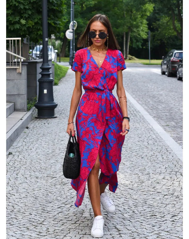 Freya | Bold Blossom Tie - Waist Midi Dress - Benjamin New York