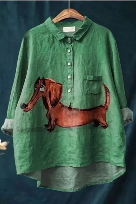 Nora | Playful Dachshund Linen Shirt - Benjamin New York
