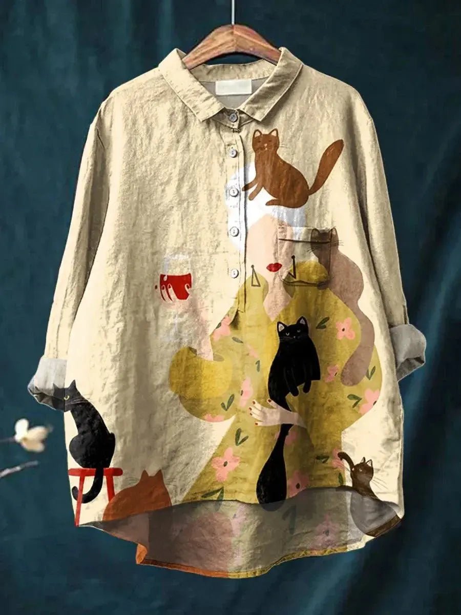 Milly | Artistic Cat - Lover Button Blouse - Benjamin New York