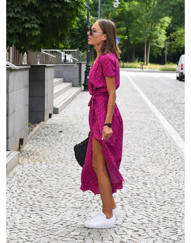 Freya | Bold Blossom Tie - Waist Midi Dress - Benjamin New York