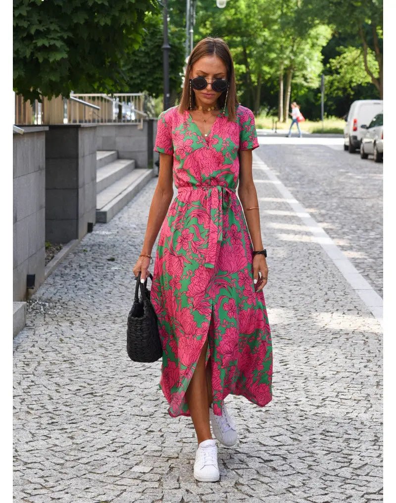 Freya | Bold Blossom Tie - Waist Midi Dress - Benjamin New York