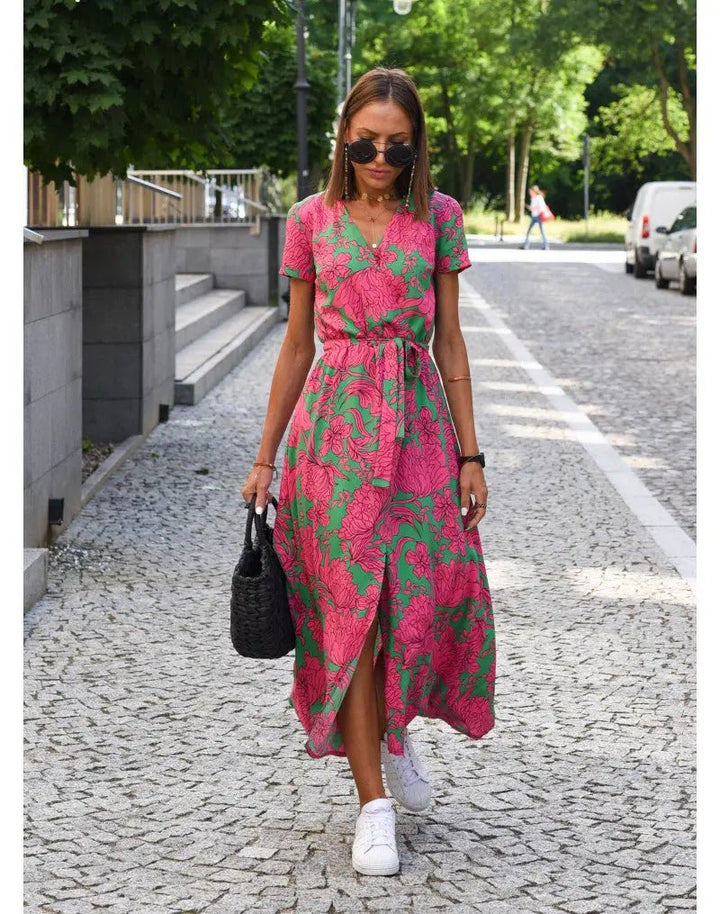 Freya | Bold Blossom Tie - Waist Midi Dress - Benjamin New York