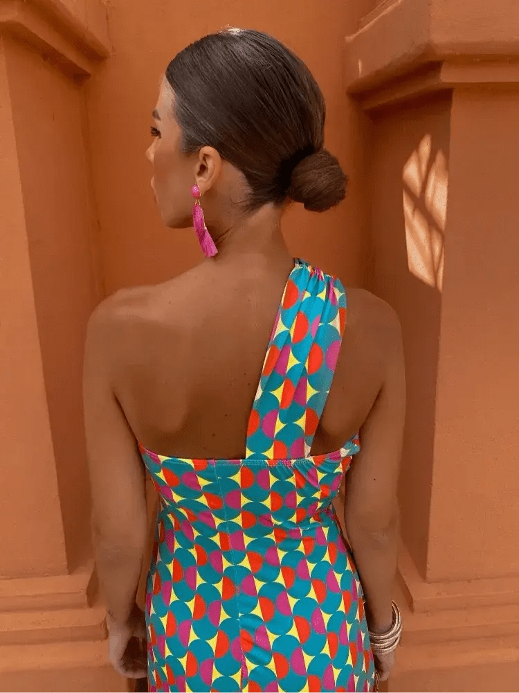 Amber | Geometric One - Shoulder Fitted Dress - Benjamin New York