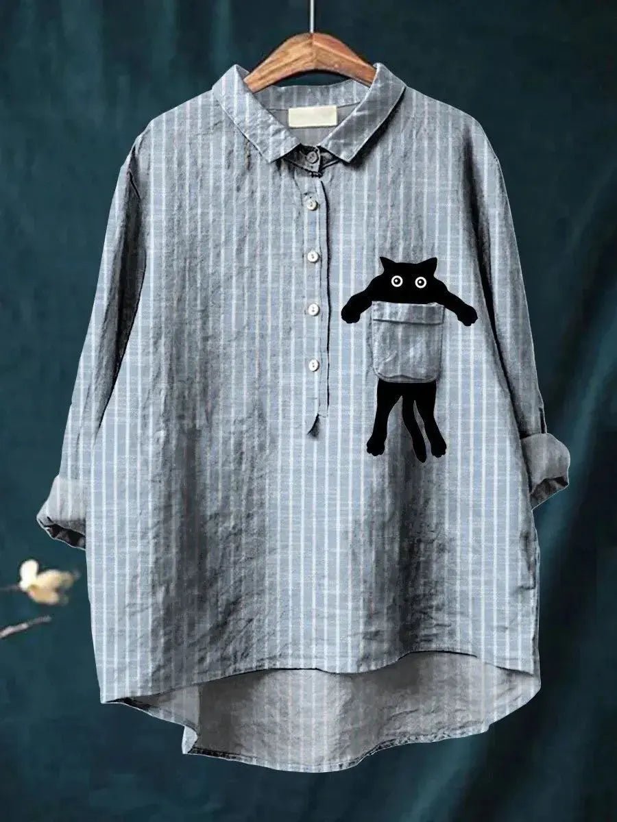 Tilly | Striped Peekaboo Cat Linen Shirt - Benjamin New York
