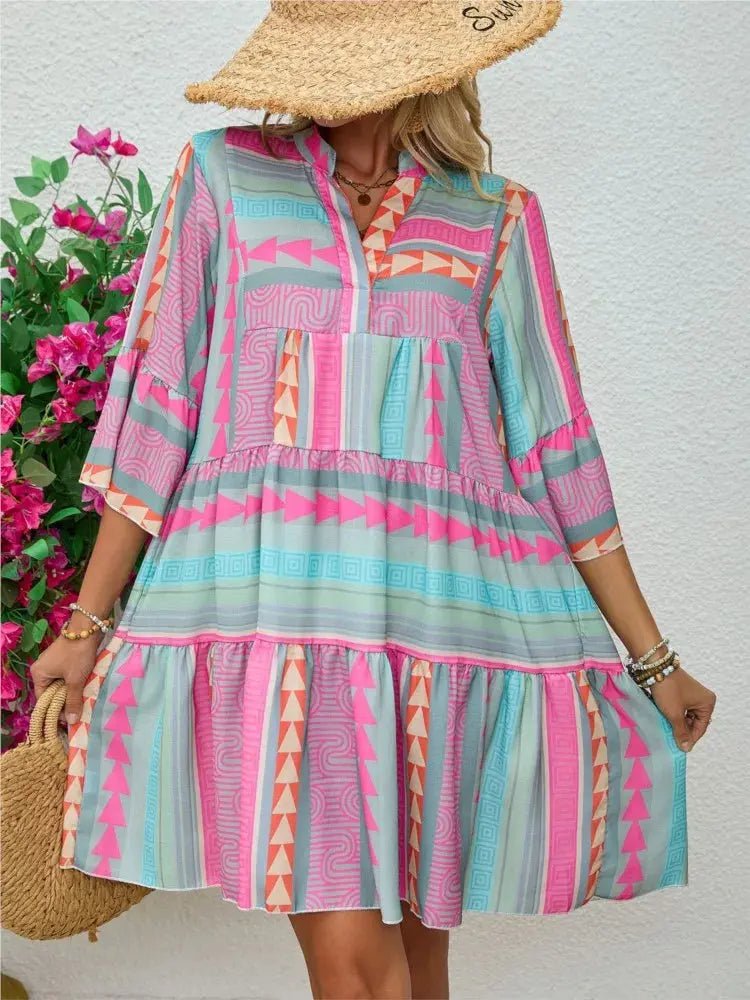 Aria | Sunset Geo Swing Dress - Benjamin New York