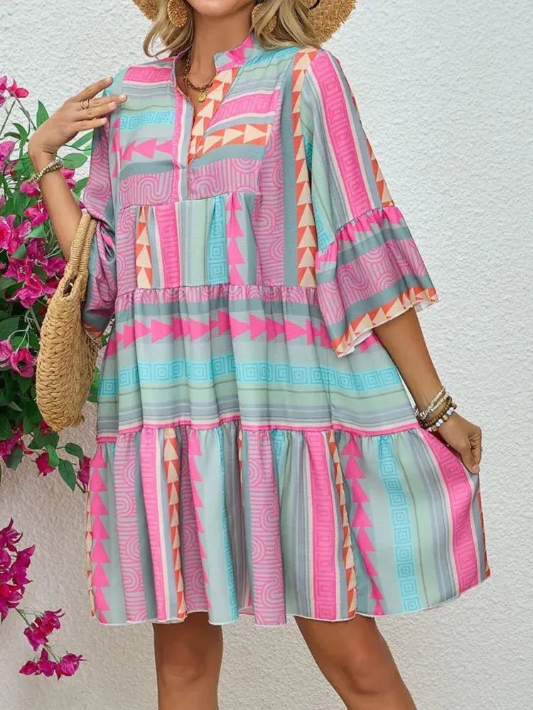 Aria | Sunset Geo Swing Dress - Benjamin New York