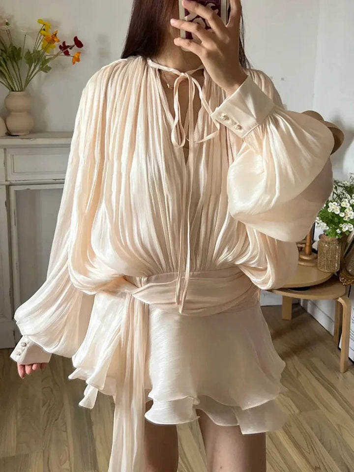 Isla | Elegant Pleated Satin Mini Dress - Benjamin New York